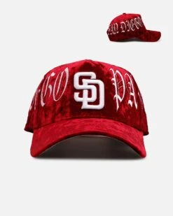 Culture kings 17 New Era San Diego Padres 'Velvet Gothic Script' 9FORTY A-Frame Snapback Maroon