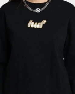 HUF Women's Italicized Crewneck Black -Culture kings 02038941 YB001 womens 0030