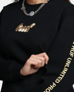 HUF Women's Italicized Crewneck Black -Culture kings 02038941 YB001 womens 0070