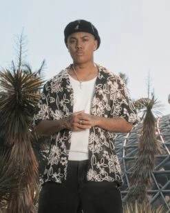 XXIII Resort Knit Button Up Shirt Black/Cream