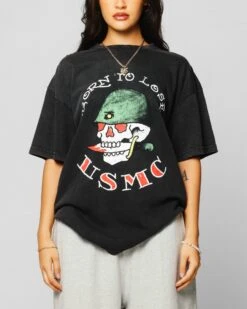 Ed Hardy Born To Lose T-Shirt Black Acidwash