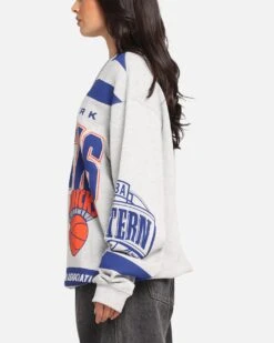 Mitchell & Ness New York Knicks Letterform Crewneck Grey Marle/Official Team Color -Culture kings 02053151 YG116 womens 0050