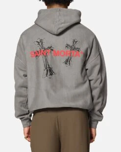 Saint Morta Memoriam Boxy Hoodie Washed Charcoal