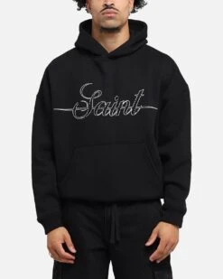 Saint Morta Cursive Boxy Hoodie Black