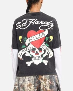 Ed Hardy Love Kills Layered Long Sleeve T-Shirt Black