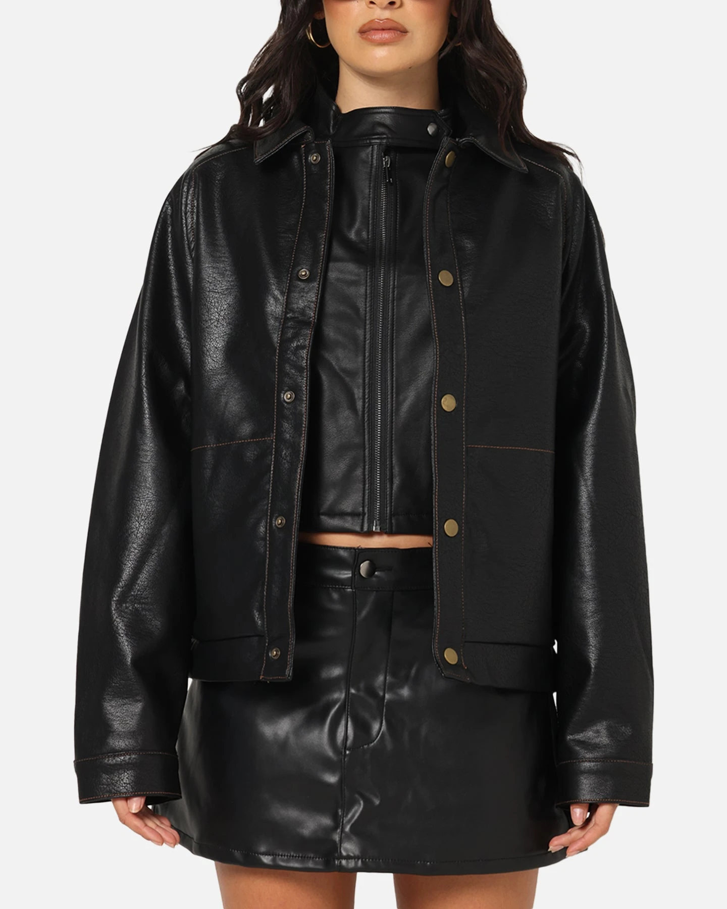 Ed Hardy Women's Vegan Leather Bomber Jacket Black 4 Ed Hardy Women's Vegan Leather Bomber Jacket Black - Image 2