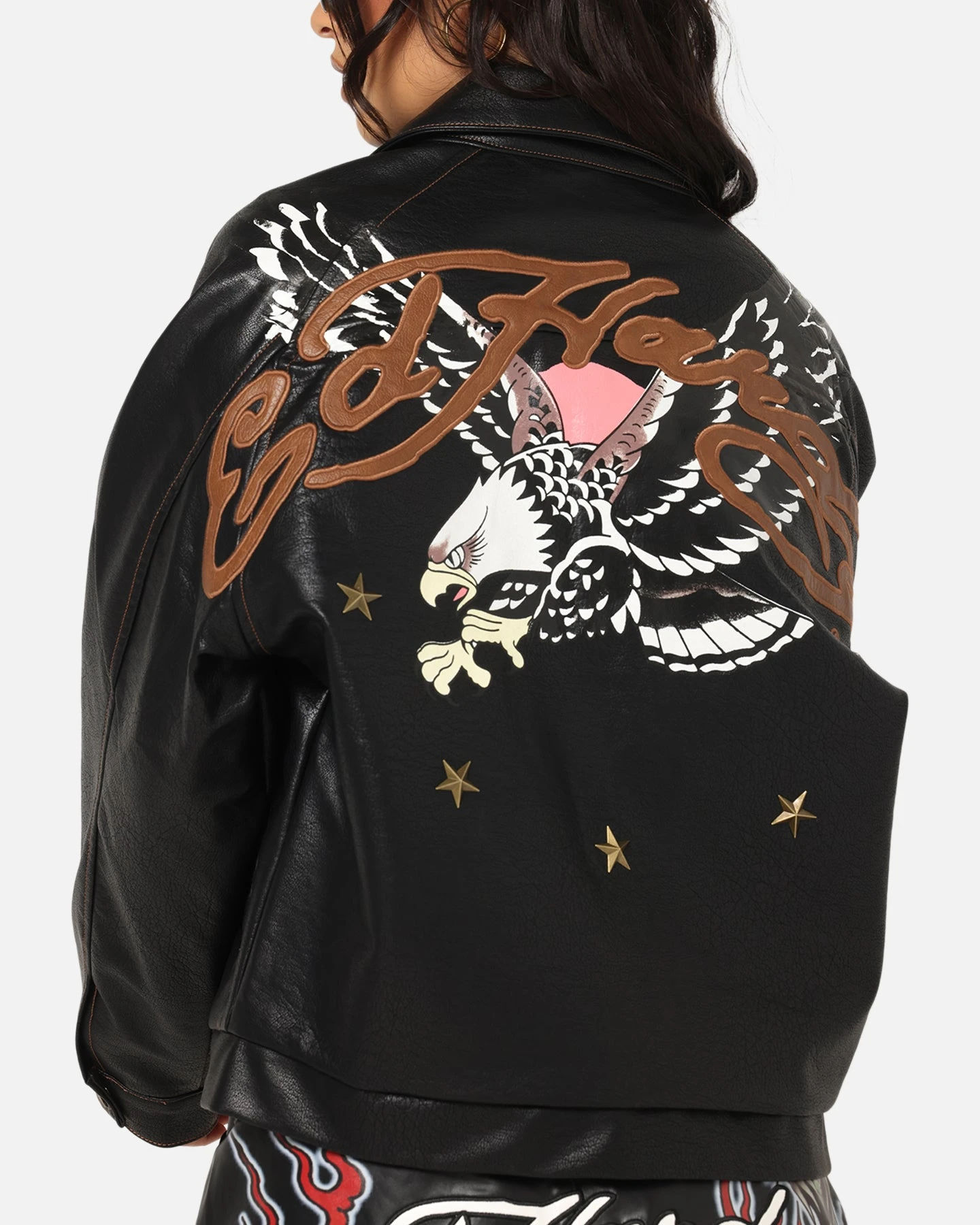 Ed Hardy Women's Vegan Leather Bomber Jacket Black 9 Ed Hardy Women's Vegan Leather Bomber Jacket Black - Image 7