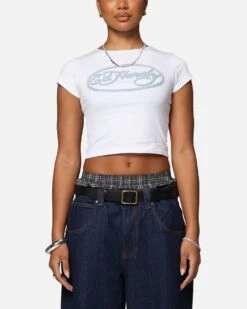 Ed Hardy Women's Distressed Logo Baby T-Shirt White