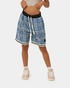 EN ES Team Basketball Shorts Blue Plaid