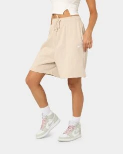 Nike Women's Essential Collection Fleece High Rise Shorts Sanddrift