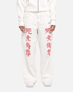 Ed Hardy Death Before Dishonour Jeans Off White