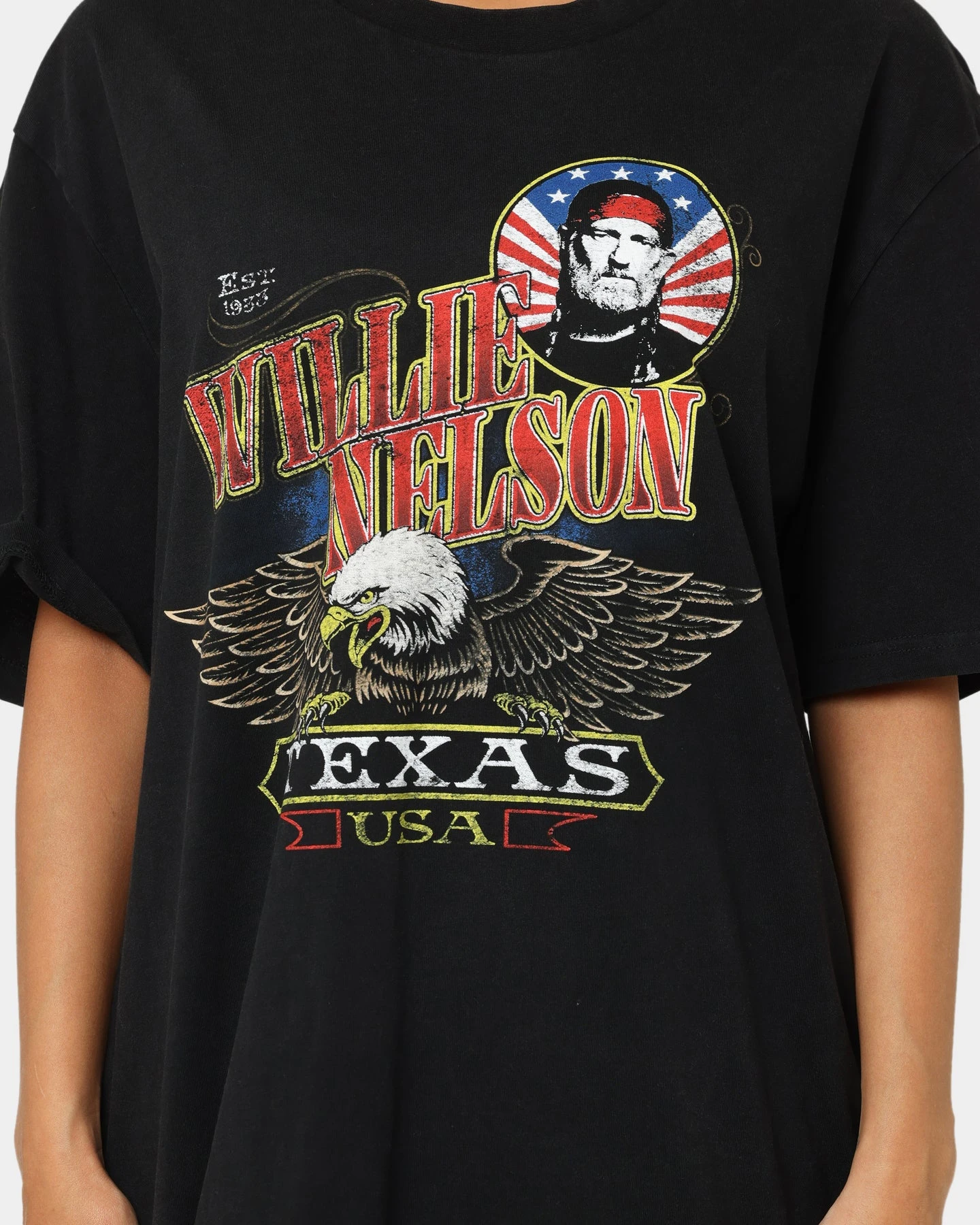 Willie Nelson Texas Eagles Vintage T-Shirt Washed Black 5 Willie Nelson Texas Eagles Vintage T-Shirt Washed Black - Image 3