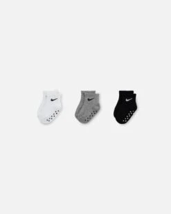 Nike Infants' Core Swoosh Ankle Gripper Socks 3 Pack Dark Grey Heather
